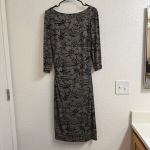 David Meister Vintage Black Rouched Boatneck Bodycon Dress Size 10